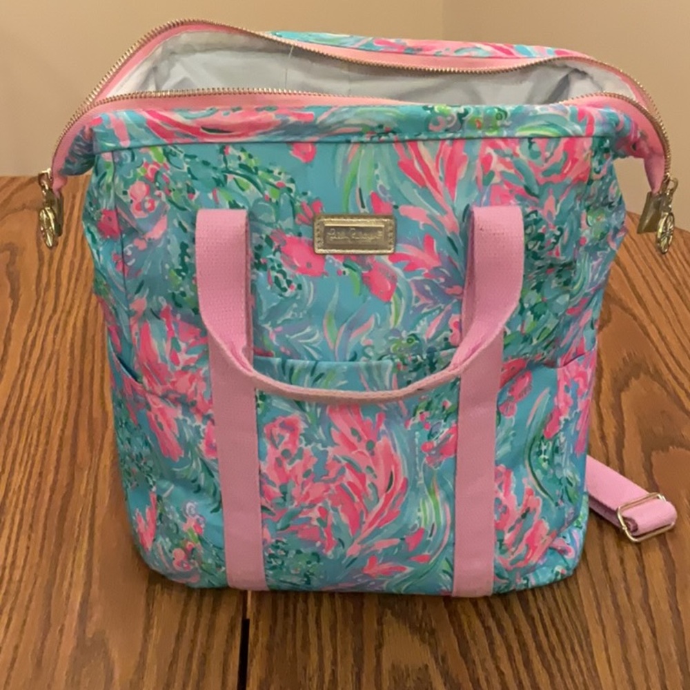 Lilly Pulitzer Pink and Blue Baby Bag with Tropical Print